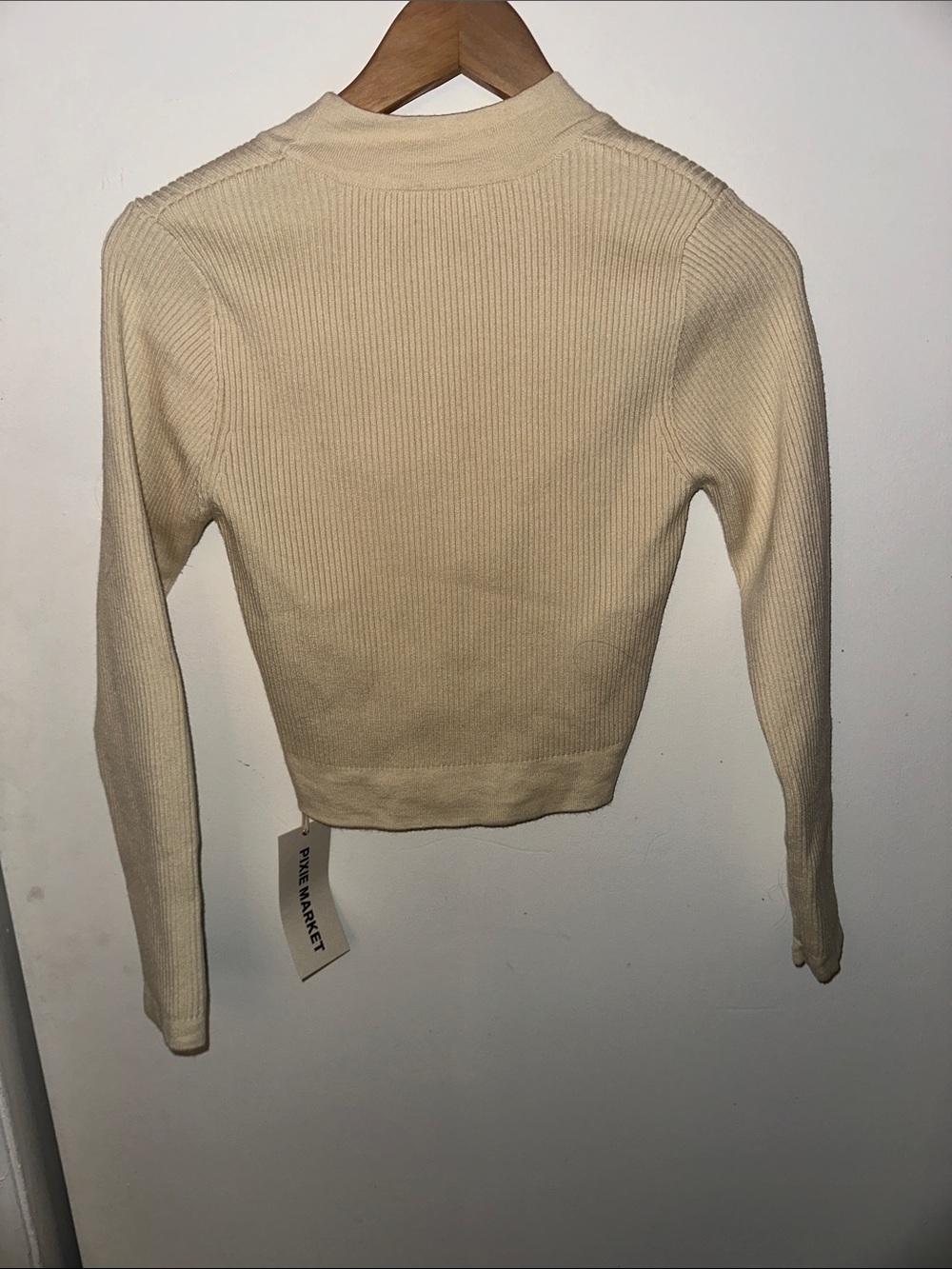 Pixie Market Cream Ribbed Cropped Button-Front Cardigan - Picture 2 of 2